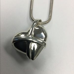 Silver puffed heart pendant with 2 chains